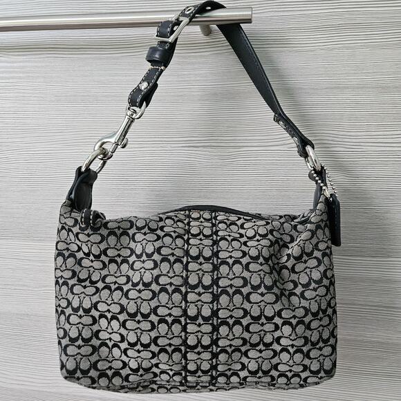 Coach Soho Mini Signature C Jacquard Hobo Top Handle Y2K Black Leather Trim 5x8 - Picture 2 of 16